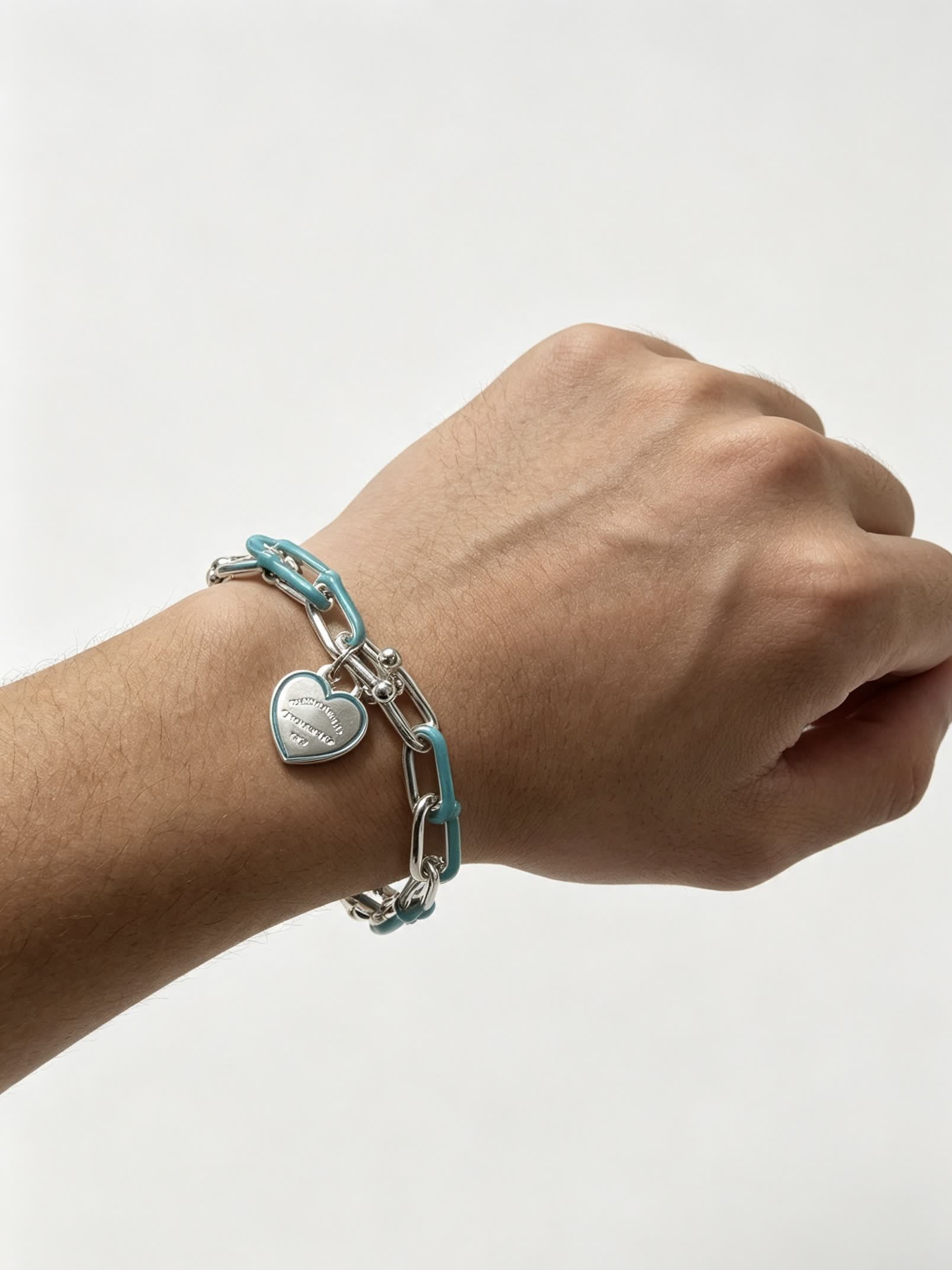 Tiffany & Co. Blue Enamel Heart Tag Bracelet